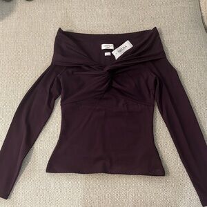 Aritzia Contour Twist Off-Shoulder Top - Dark Purple